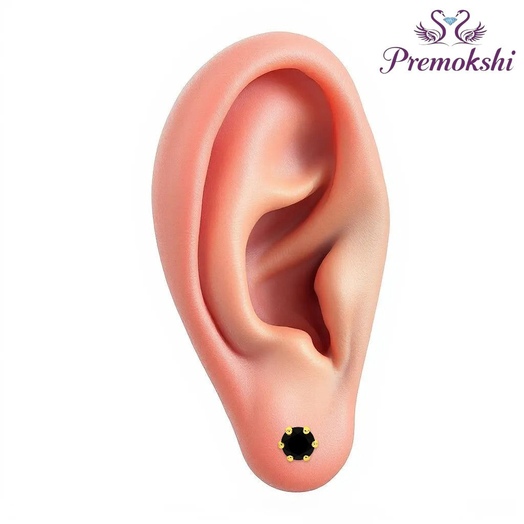 Pure Yellow Gold Stud Earring For Women, Man, Boys and Girls (EAR102-5.5MM-BLACK)