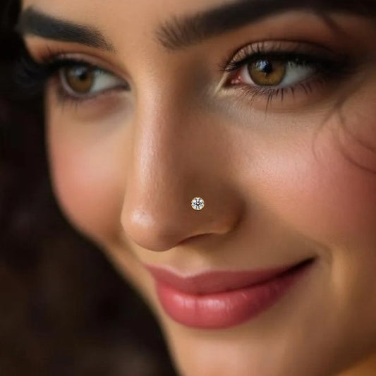 Pure Yellow Gold Nose Pin for Women & Girls (NPS101-WHITE-3MM)