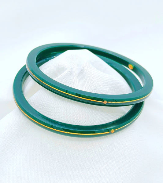 Pure Yellow Gold 22kt (916) Green Pola Bangles for Women & Girls (Set of 2pcs) B101-GREEN