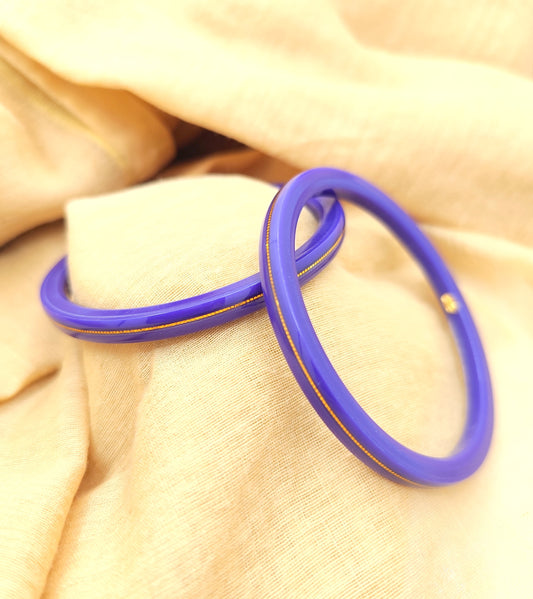 Pure Yellow Gold 22kt (916) Blue Pola Bangles for Women & Girls (Set of 2pcs) B101-BLUE