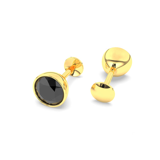 Pure Yellow Gold Stud Earring For Women, Man, Boys and Girls (EAR101-5MM-BLACK)