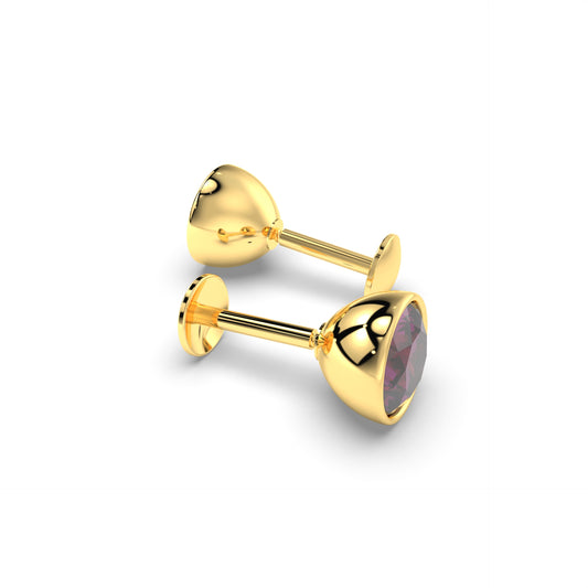 Pure Yellow Gold Stud Earring For Women, Man, Boys and Girls (EAR101-5MM-RHODOLITE)
