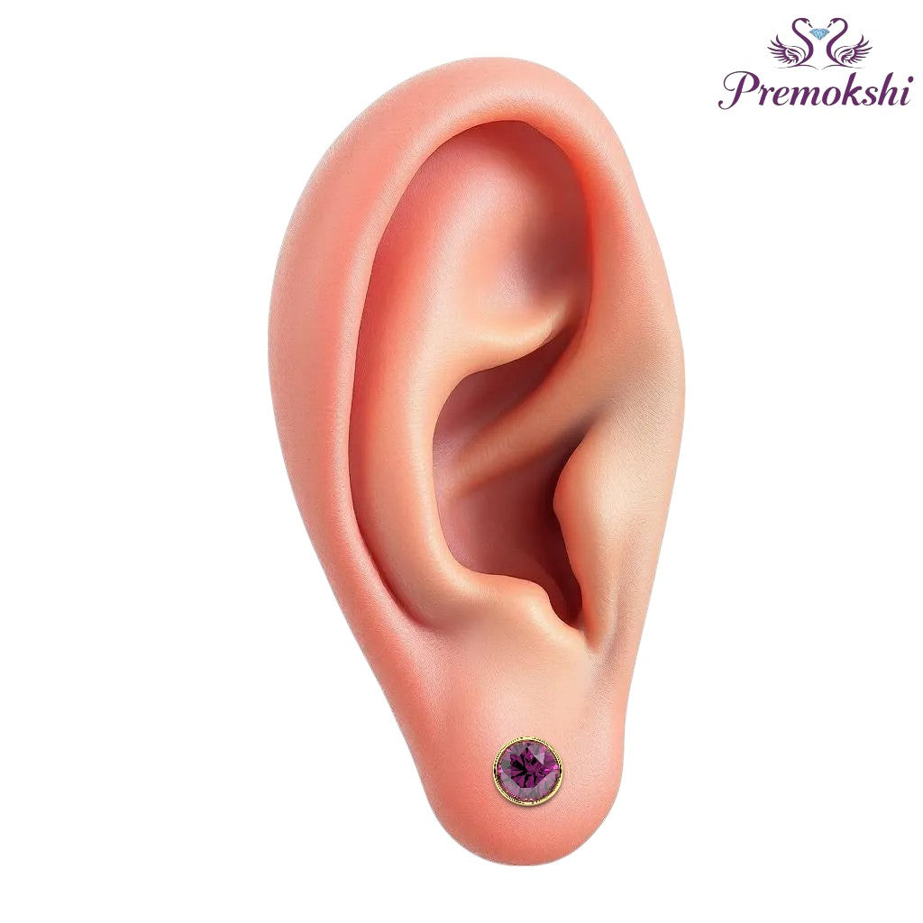 Pure Yellow Gold Stud Earring For Women, Man, Boys and Girls (EAR101-5MM-RHODOLITE)