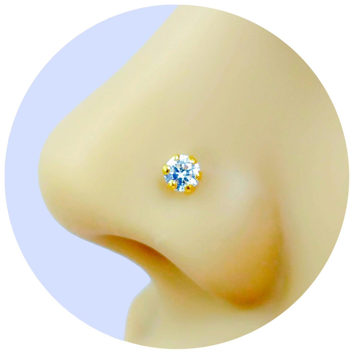Pure Yellow Gold Nose Pin for Women & Girls (NPW101-WHITE-3MM)