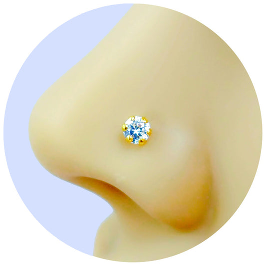 Pure Yellow Gold Nose Pin for Women & Girls (NPW101-WHITE-3MM)