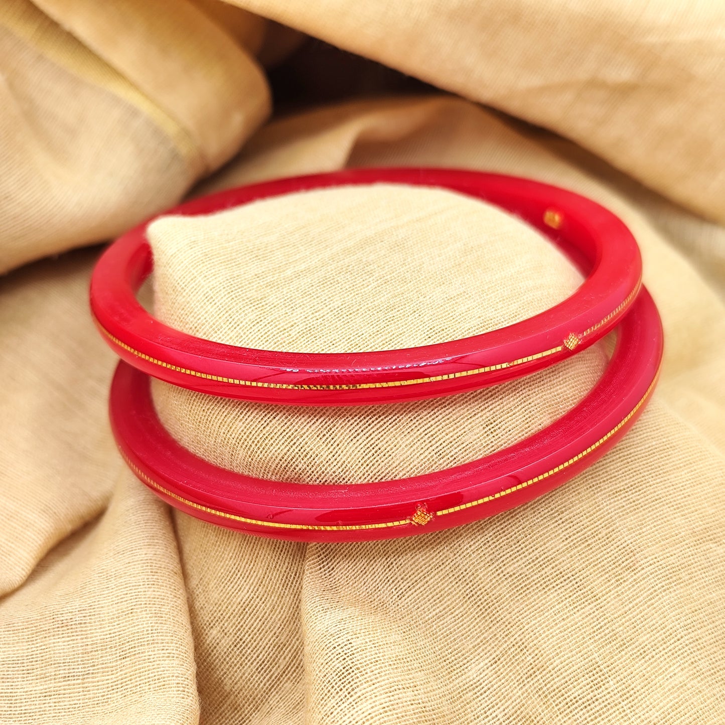 Pure Yellow Gold 22kt (916) Red Pola Bangles for Womens & Girls (Set of 2pcs) B101-RED
