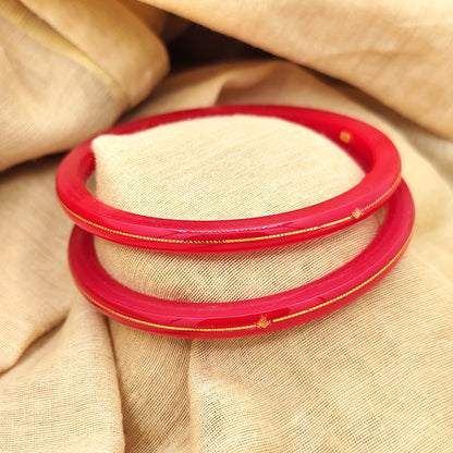Pure Yellow Gold 22kt (916) Red Pola Bangles for Womens & Girls (Set of 2pcs) B101-RED