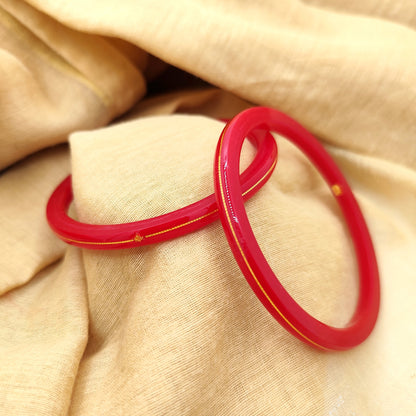 Pure Yellow Gold 22kt (916) Red Pola Bangles for Womens & Girls (Set of 2pcs) B101-RED