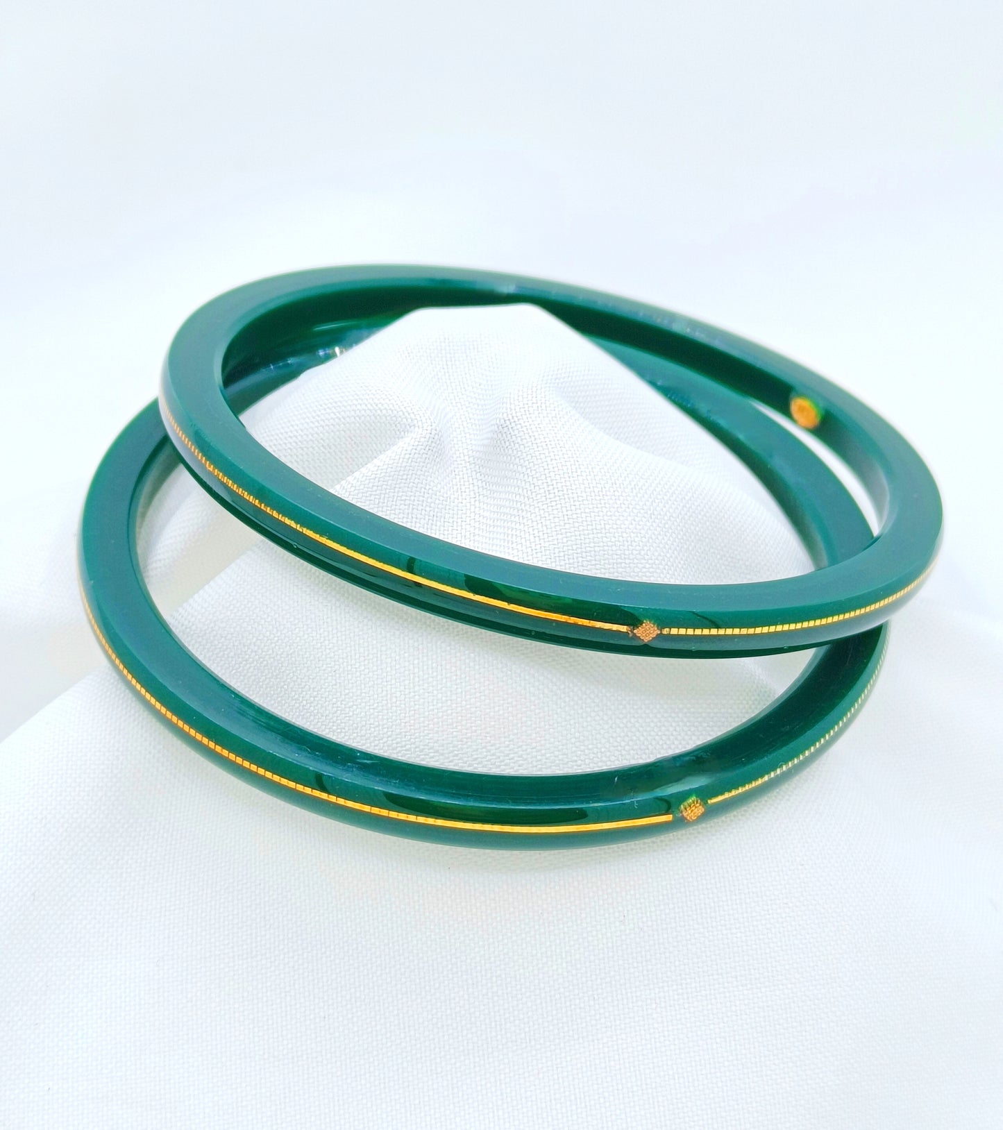 Pure Yellow Gold 22kt (916) Green Pola Bangles for Women & Girls (Set of 2pcs) B101-GREEN