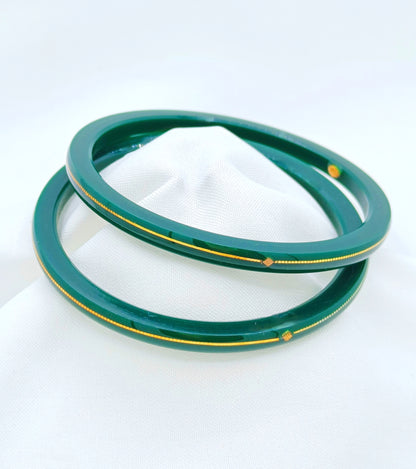 Pure Yellow Gold 22kt (916) Green Pola Bangles for Women & Girls (Set of 2pcs) B101-GREEN