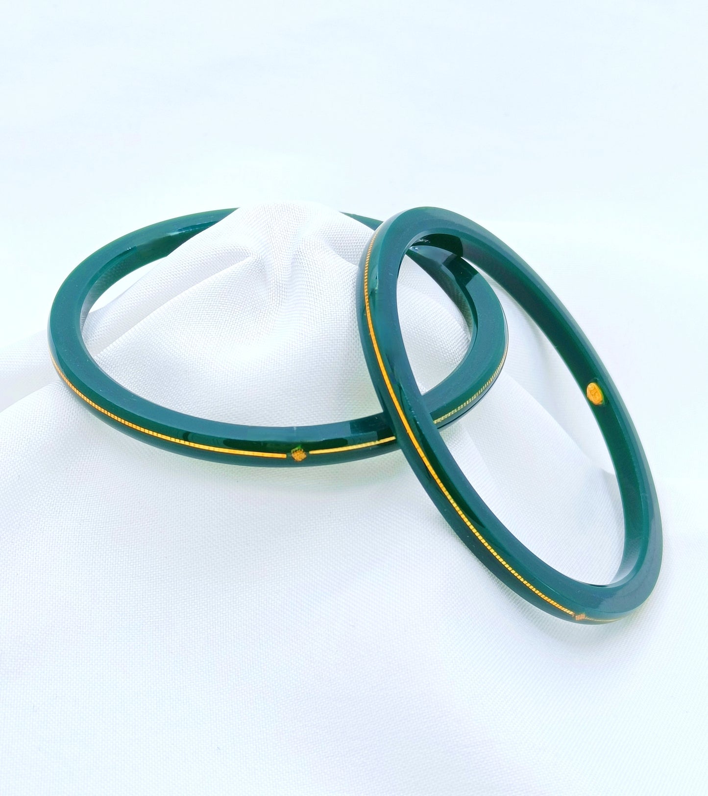 Pure Yellow Gold 22kt (916) Green Pola Bangles for Women & Girls (Set of 2pcs) B101-GREEN