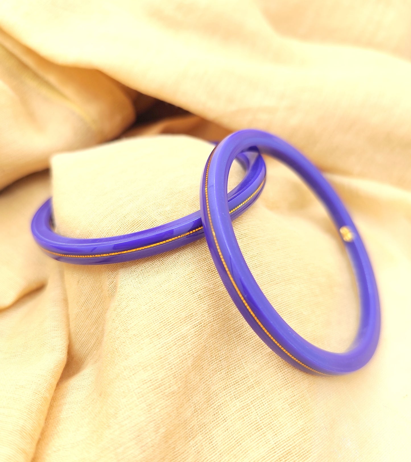 Pure Yellow Gold 22kt (916) Blue Pola Bangles for Women & Girls (Set of 2pcs) B101-BLUE