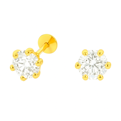 Pure Yellow Gold Stud Earring For Women, Man, Boys and Girls (EAR102-5.5MM-WHITE)