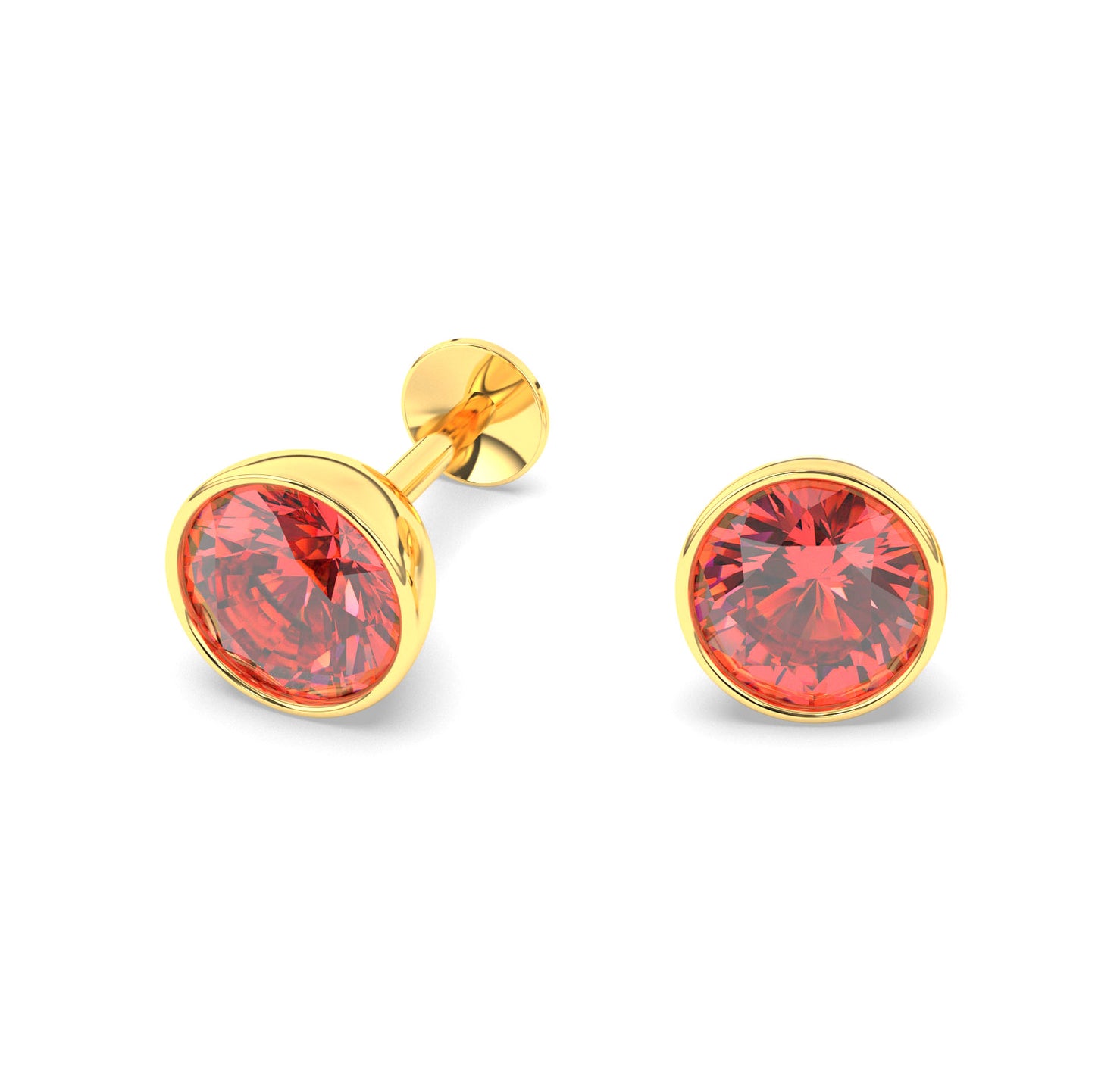 Pure Yellow Gold Stud Earring For Women, Man, Boys and Girls (EAR101-5MM-RED)