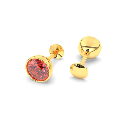 Pure Yellow Gold Stud Earring For Women, Man, Boys and Girls (EAR101-5MM-RED)