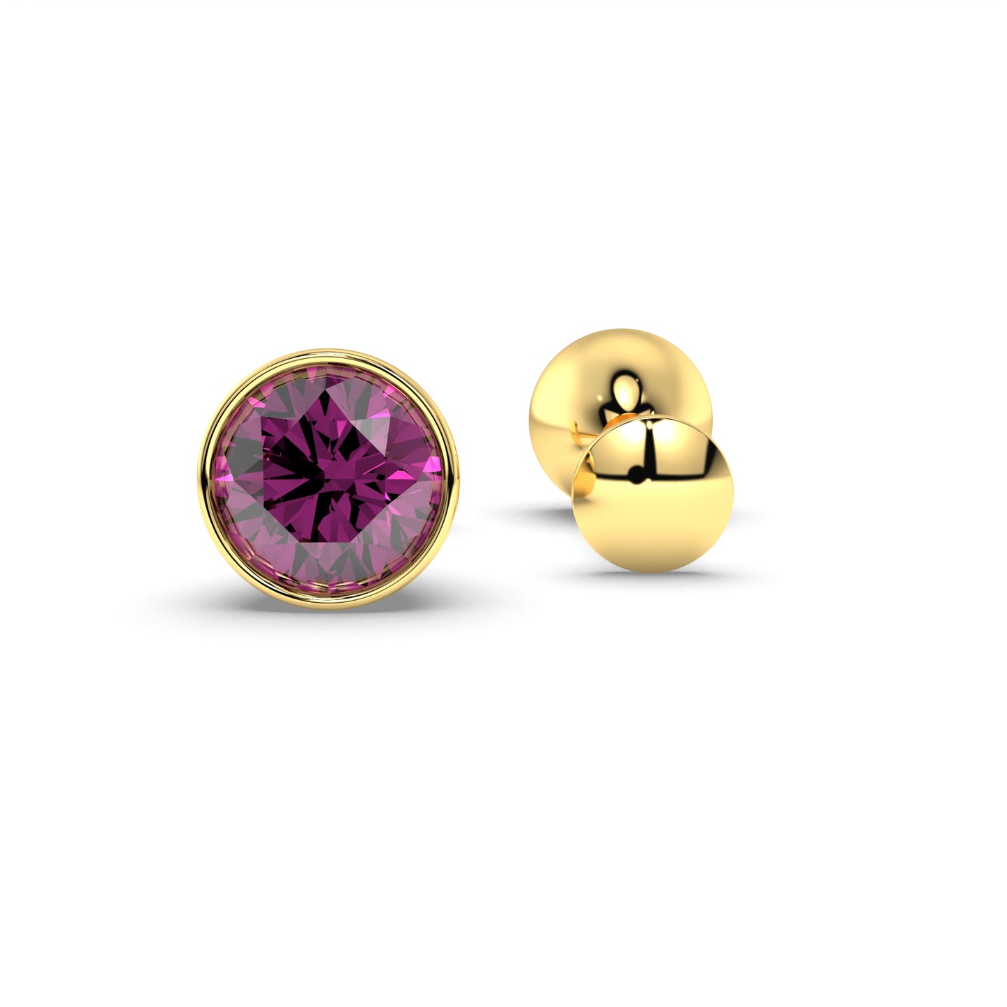 Pure Yellow Gold Stud Earring For Women, Man, Boys and Girls (EAR101-5MM-RHODOLITE)