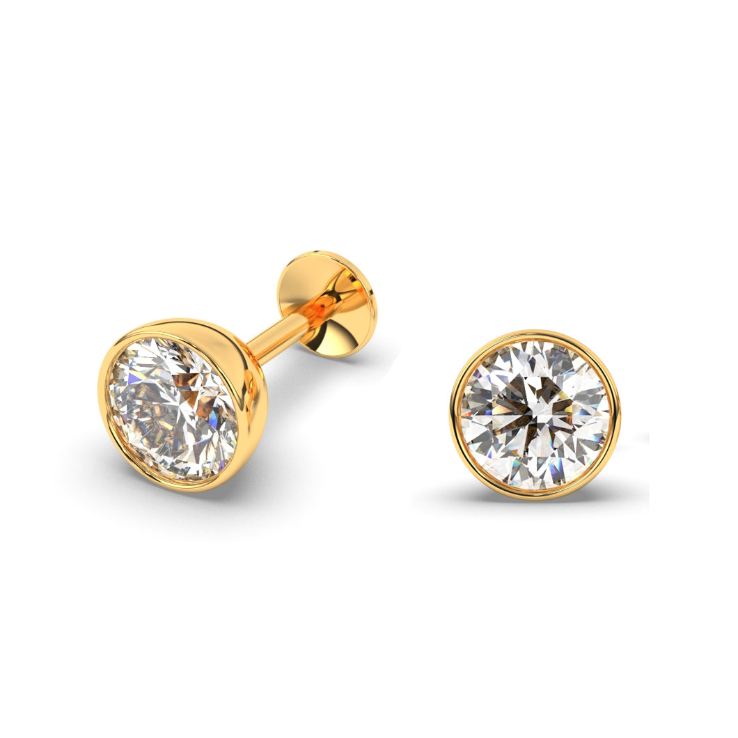 Pure Yellow Gold Stud Earring For Women, Man, Boys and Girls (EAR101-5MM-WHITE)