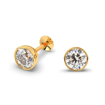 Pure Yellow Gold Stud Earring For Women, Man, Boys and Girls (EAR101-5MM-WHITE)