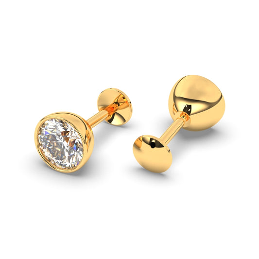 Pure Yellow Gold Stud Earring For Women, Man, Boys and Girls (EAR101-5MM-WHITE)