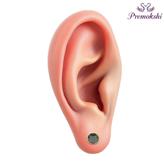 Pure Yellow Gold Stud Earring For Man and Boys (M-EAR101-5MM-BLACK)