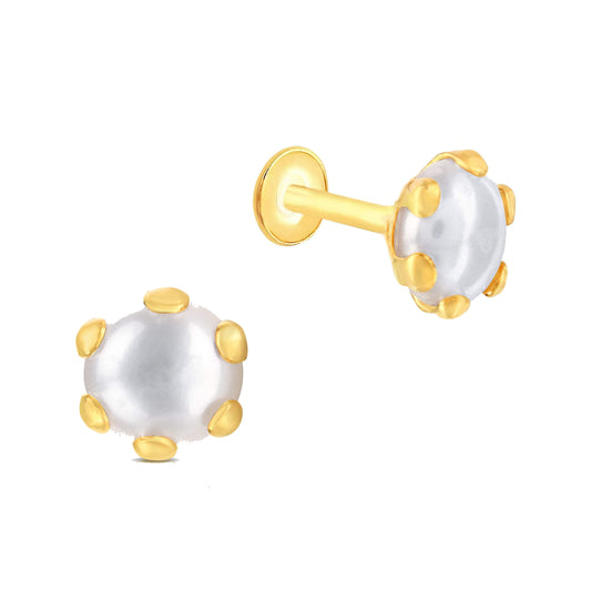 Pure Yellow Gold  Pearl Stud Earring For Women and Girls (EAR103-6MM)