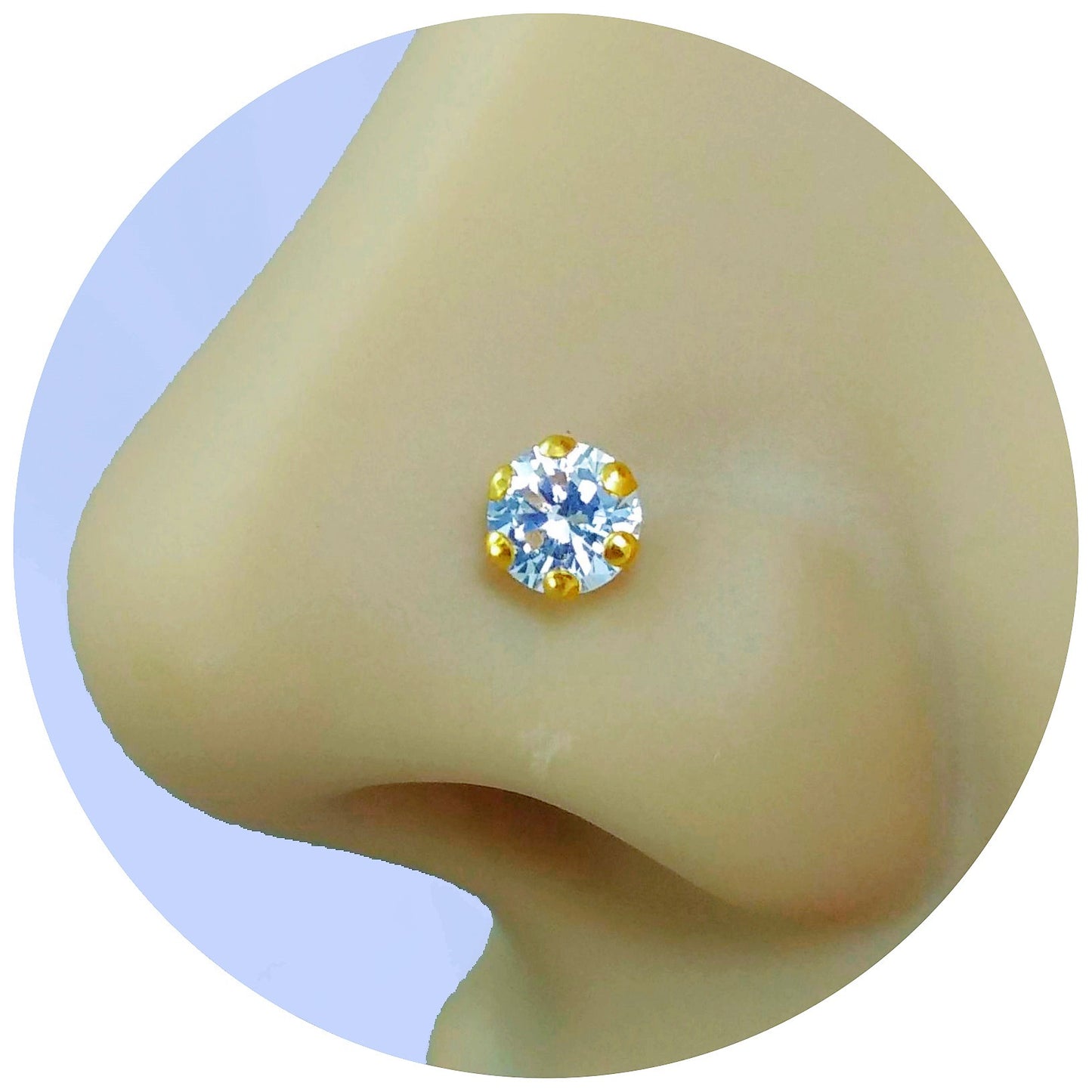 Pure Yellow Gold  Nose Pin for Women & Girls (NPW101-WHITE-4MM)